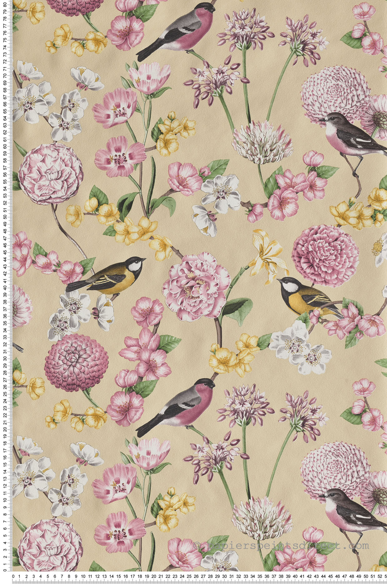 Papier Peint Japonais Oiseaux Fleurs Jaunerose Escapade D